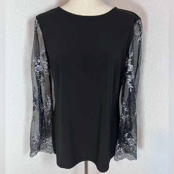 Studio by Badgley Mischka Sequined Embroidered Split Sleeve Formal Blouse - Picture 1 of 7